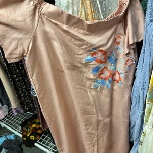 Urban Outfitters Pink Mini Dress with Floral Embroidery